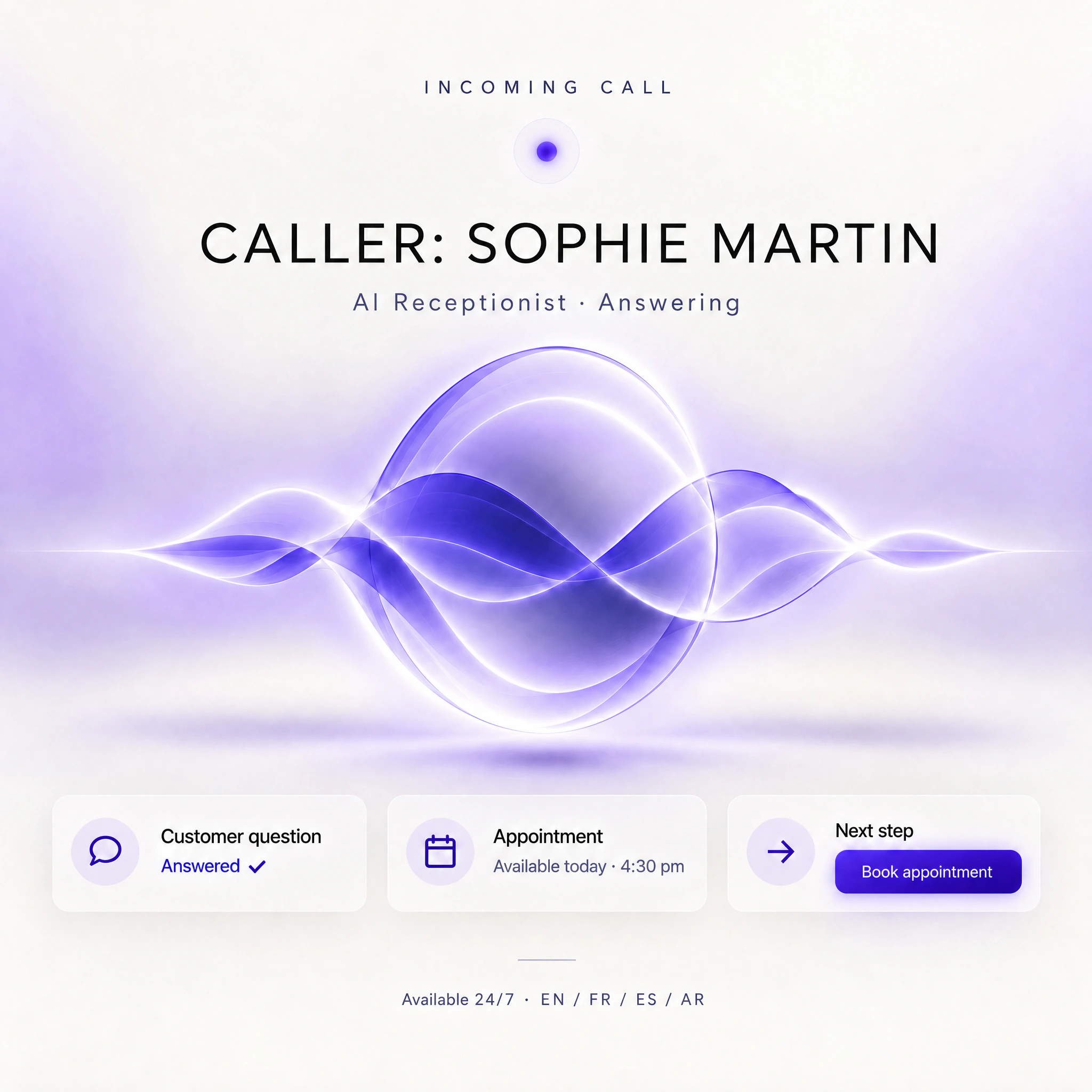 Aidea AI receptionist answering an incoming call from Sophie Martin